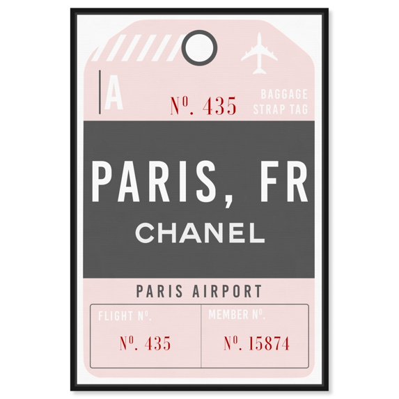 Glam Paris Airport Luggage Tag Canvas Coquette Trendy Art by Art Remedy, Black Frame, 30" x 45"