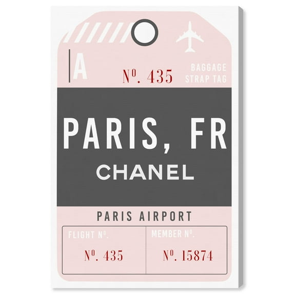 Glam Paris Airport Luggage Tag Canvas Coquette Trendy Art by Art Remedy, Gallery Wrapped, 24" x 36"