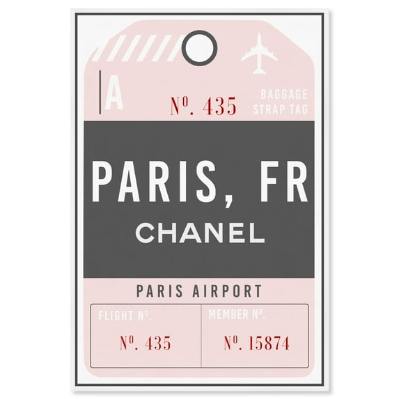 Glam Paris Airport Luggage Tag Canvas Coquette Trendy Art by Art Remedy, White Frame, 10" x 15"