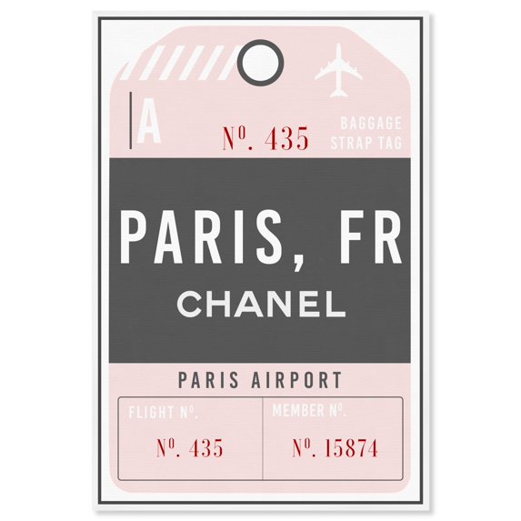 Glam Paris Airport Luggage Tag Canvas Coquette Trendy Art by Art Remedy, White Frame, 24" x 36"