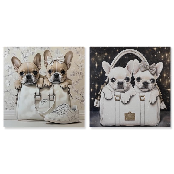 Glam Parisian Pups Set Canvas Fashion Wall Decor by Art Remedy, Gallery Wrapped, 12 x 12