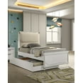 thumbnail image 1 of Glam Pearl White Twin Bed Frame w/ LED & Trundle - Bedroom Furniture - Fabric/Wood - Modern Design - 42.5"W x 80.5"L - Bedroom, 1 of 7