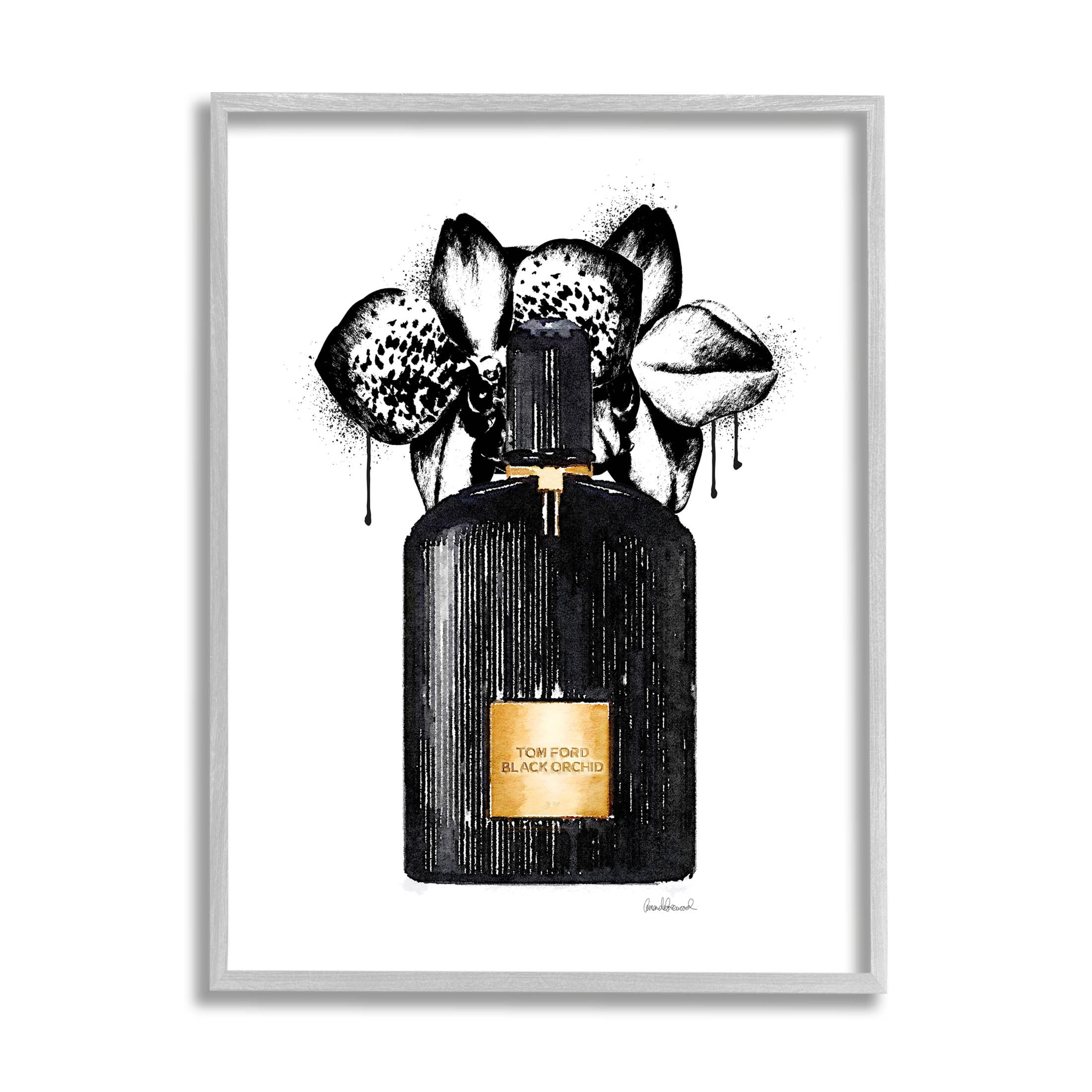Glam Perfume Urban Drip Beauty & Fashion Graphic Art Gray Framed Art Print Wall Art
