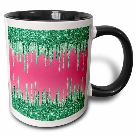 3drose, Glam Pink and Green Image of Glitter Drip, 11oz Two-tone Black Mug