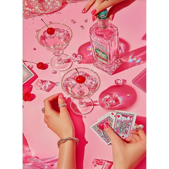 Glam Pink Cocktail & Playing Cards Diamond Painting Kit, Retro Bar Cart Art for Adults