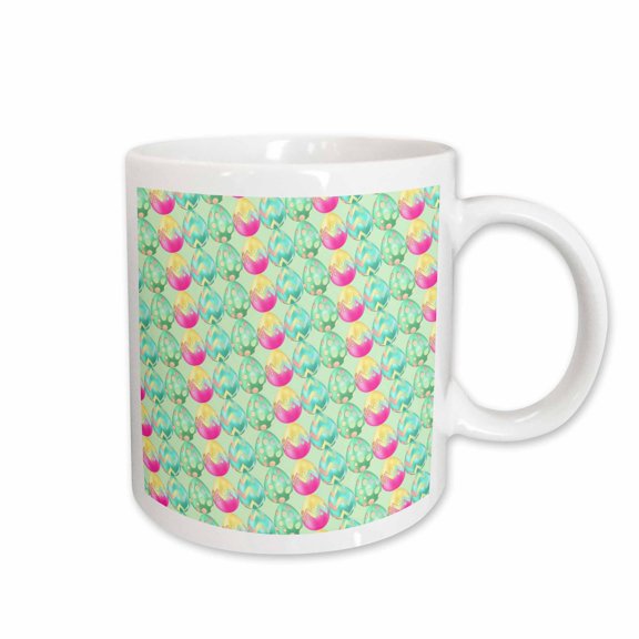 3drose, Glam Pink, Green, and Yellow Easter Egg Pattern, 11oz Mug