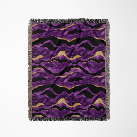 Glam Purple, Black, And Image Of Gold Bold Tiger Stripes Pattern, Woven Blanket