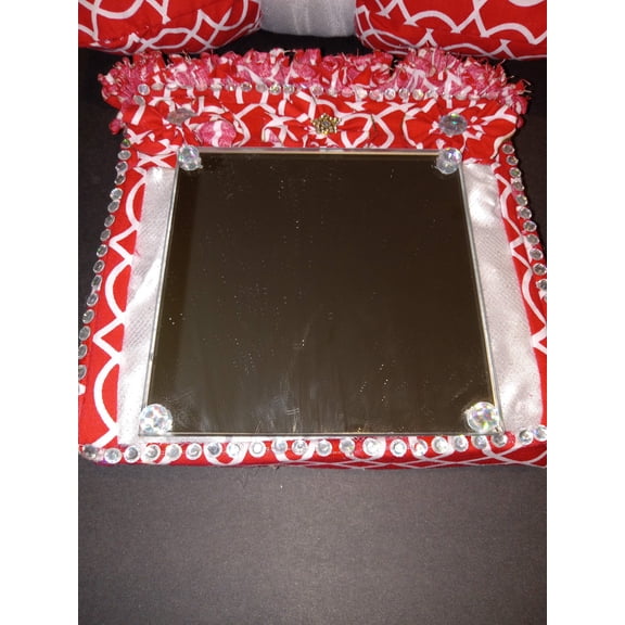 Glam Red White Swivel Mirror Decor