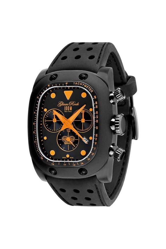 Men's Gulfstream Black Silicone Band IP Steel Case Swiss Quartz Analog Watch GR70106