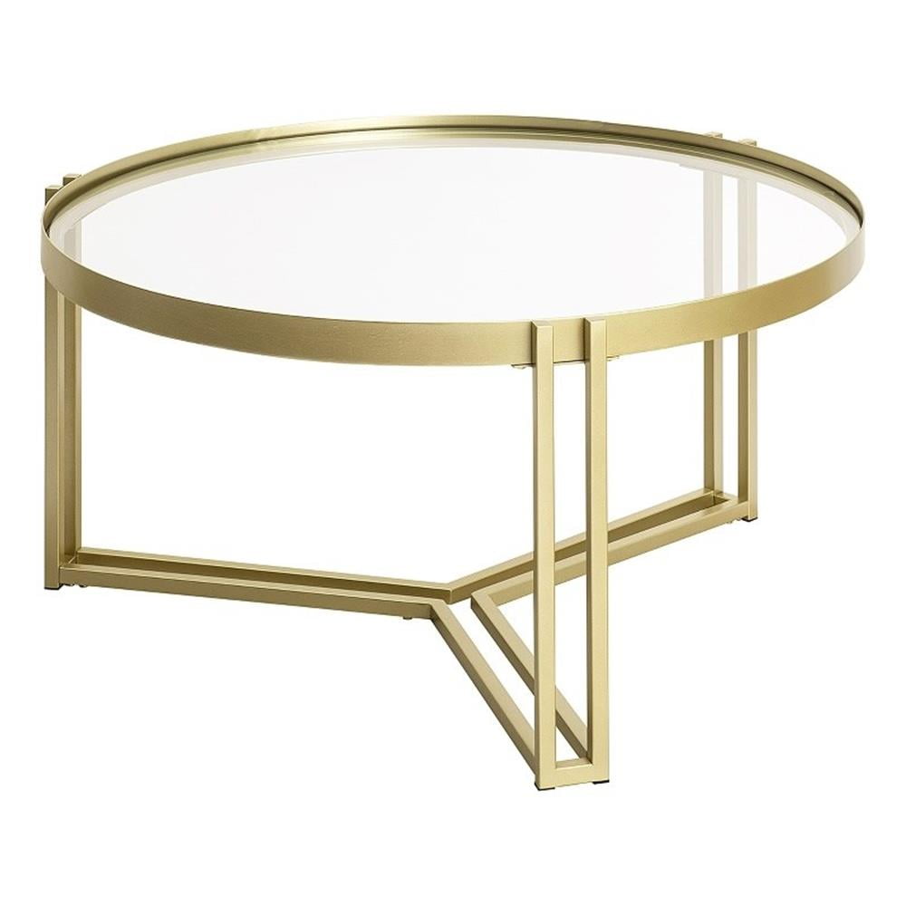Gold Round Glass and Metal Coffee Table with Tri-Leg Base