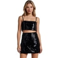 thumbnail image 1 of Glam Sequin Two Piece Sleeveless Skirt Set for Parties and Evening Occasions – Sparkling Outfit with Belted, S, Black, 1 of 6