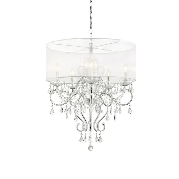 Glam Silver Faux Crystal Hanging Celing Lamp with See Thru Shade