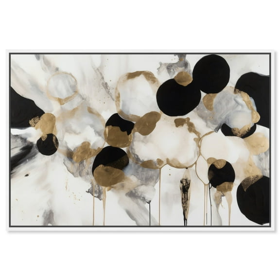 Glam Snowballs Canvas Modern Black White Abstract Wall Art by Art Remedy, White Frame, 54" x 36"
