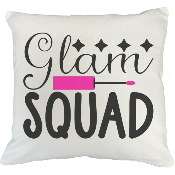 Glam Squad, Glamorous Group Name - Beauty Themed Merch for Makeup Artist or Cosmetologist, Gift for Makeup Lovers, Pillow Cover, White 18X18 IN