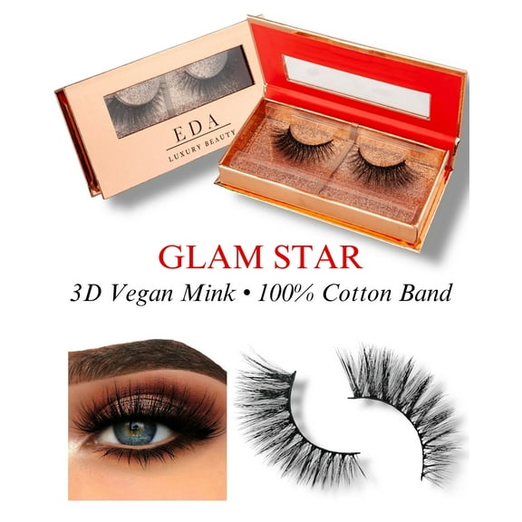 Glam Star, 3D Vegan Faux Mink False Lashes, Cat-Eye Extra Long Dramatic Volume Luxe Fake Eyelashes