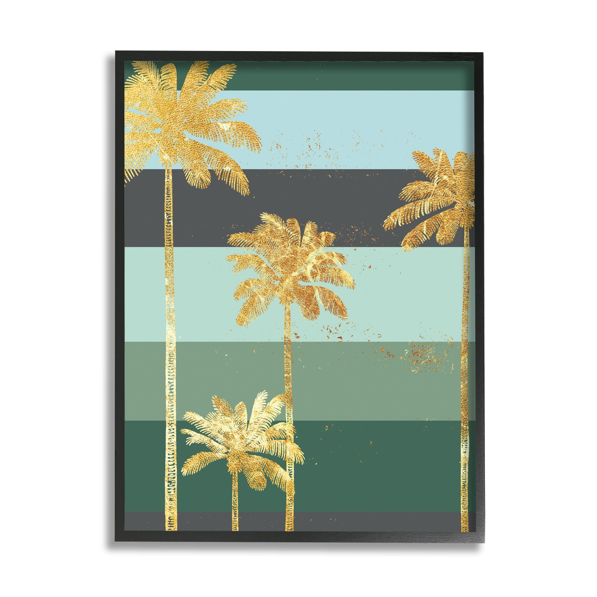 Glam Tropical Palms over Green Bold Stripes 24 in x 30 in Framed Painting Art Print, by Stupell Home Décor