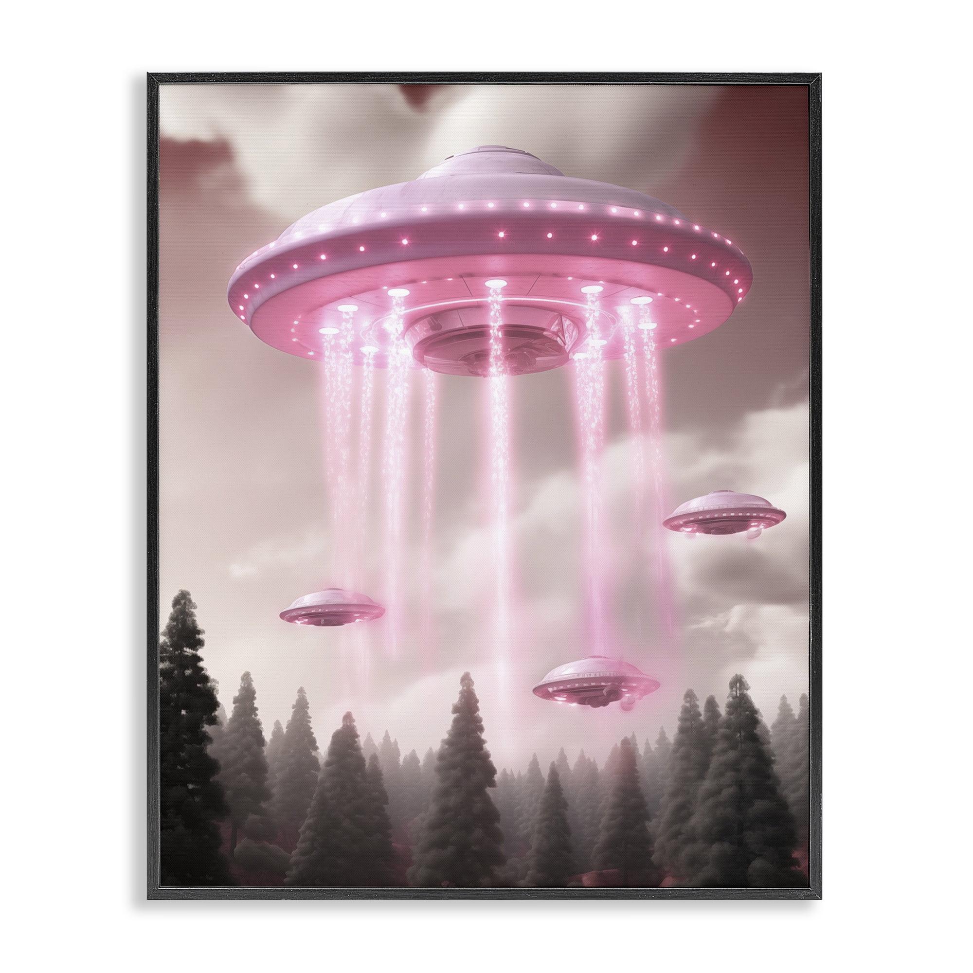 Glam UFO with Pink Beams Black Framed Giclee Art, design by Sasha