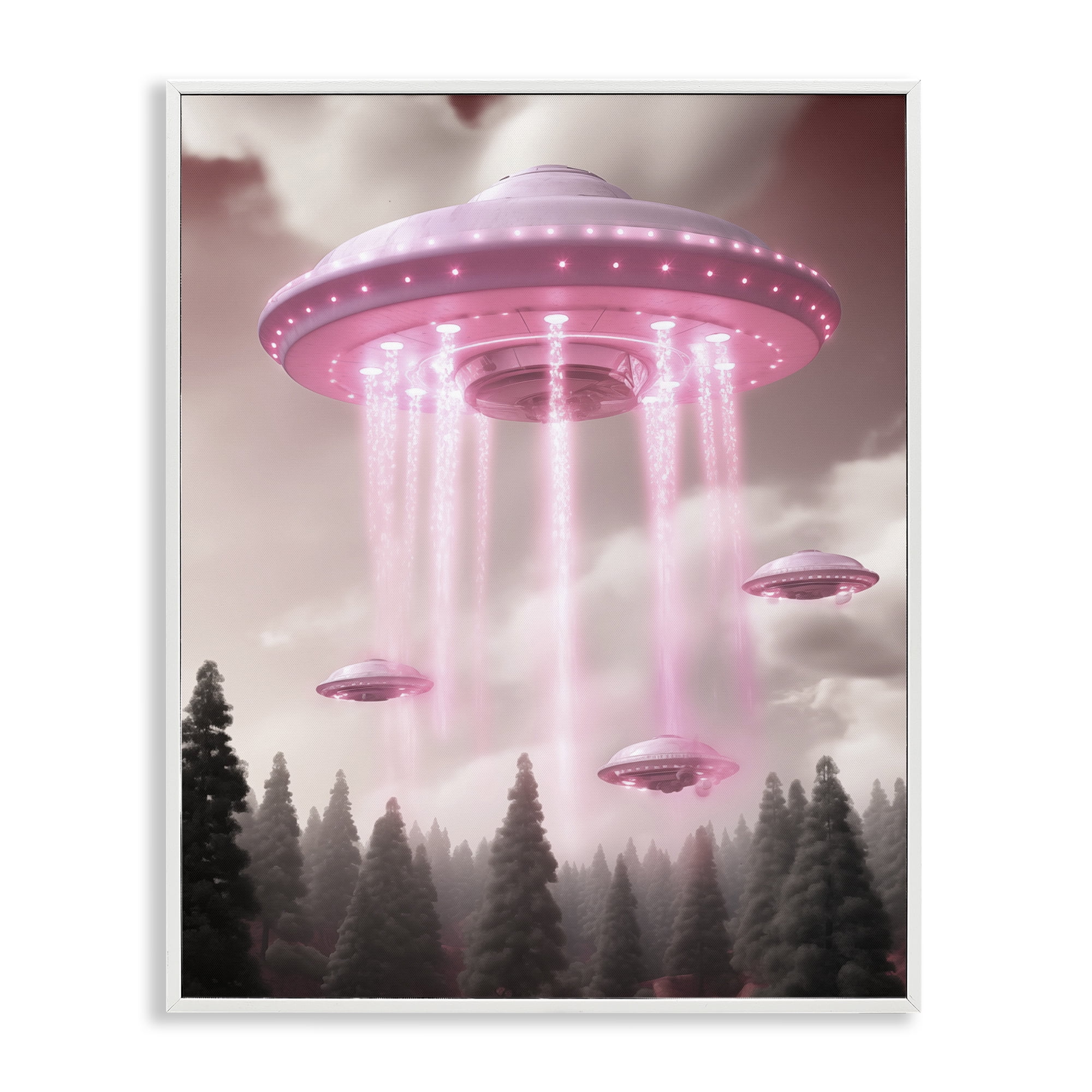 Glam UFO with Pink Beams White Framed Giclee Art, design by Sasha