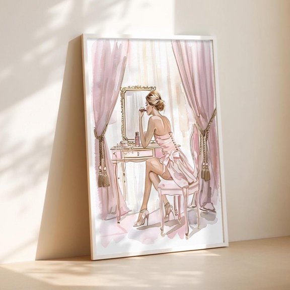 Glam Vanity Woman Mirror Wall Art Print, Unframed Paper Poster 8x10in