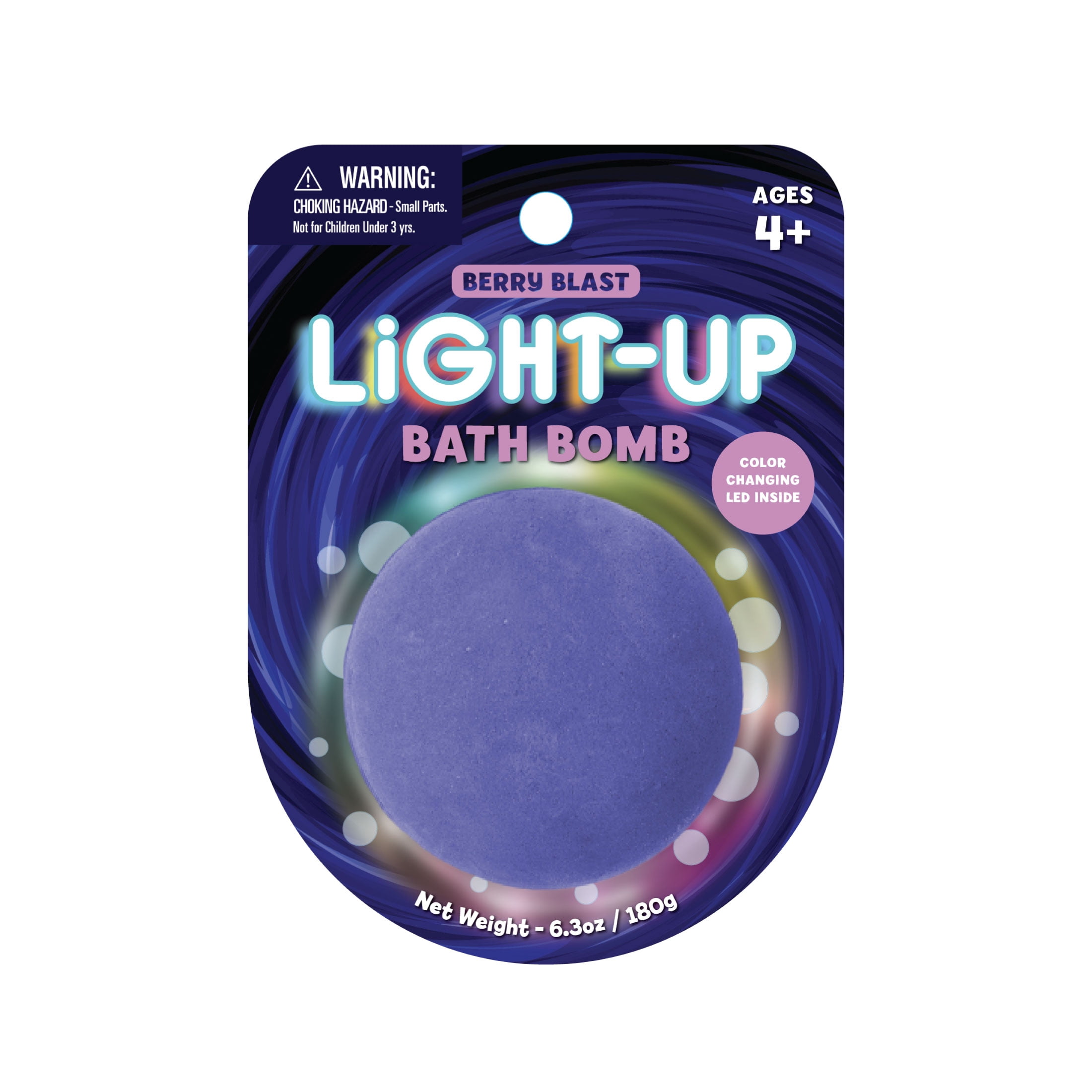 Glam & Beauty Classic Blueberry Bath Bomb with Hidden LED Light Surprise – Color Changing Glow Bath Fizzy for Kids 4+, Spa-Like Moisturizing Bath Experience