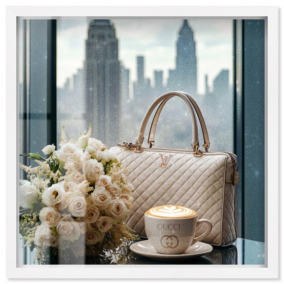 Glam by the Window New York Shadowbox Print Fashion Art Prints by Art Remedy, White Frame, 12 x 12