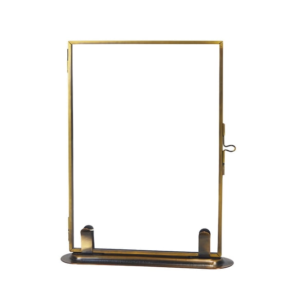 GlamToon Vintage Brass Floating Photo Frame, Double-Layer Clear Glass, Solid Brass Base, Easy Display for Home Decor & Centerpieces, Large Size, 14040180mm