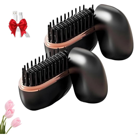 Mini Hair Straightener, 2-in-1 Cordless Mini Hair Straightener Brush with Fast Heating, 3 Temperature Settings, Anti-Scald Design for Travel & Styling at Home