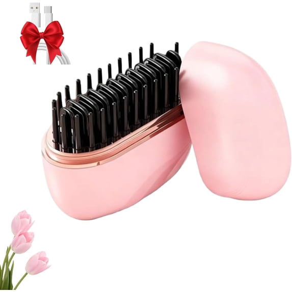 Mini Hair Straightener, 2-in-1 Cordless Mini Hair Straightener Brush with Fast Heating, 3 Temperature Settings, Anti-Scald Design for Travel & Styling at Home