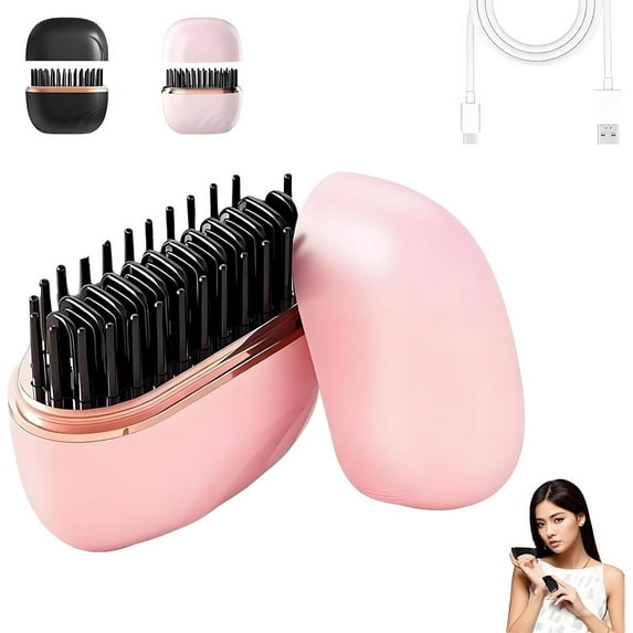 Glambrush Mini Hair Straightener, Lightweight & Portable 2-in-1 Cordless Hair Straightener Comb, 3-Speed Temperature Control, Anti Scald Shell(Pink)