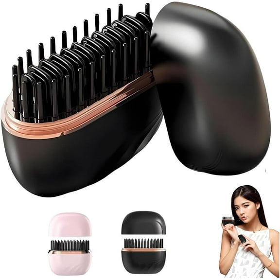 Glambrush Mini Straightener, 2-in-1 Cordless Straightening Brush, Three-Set Temperature Control, Anti-Scalding Cover, Lightweight and Portable Travel Straightening Brush for Women.