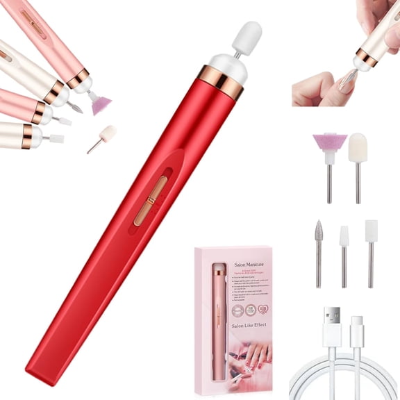 Glamics Nail Set, Glamics Electric Nail Set, Glamics Electric Professional Manicure Nail Machine Set, 5 in 1 Electric Nail Polisher with Light, for Manicure, Polishing, Exfoliation (Red)