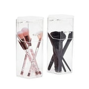 Glamlily 2-Pack Clear Acrylic Makeup Brush Holder with Lids - Covered Hexagon Cosmetic Organizer and Storage for Brushes, Mascara, Eyeliner, Beauty Supplies (4.3x3.9x8 in)
