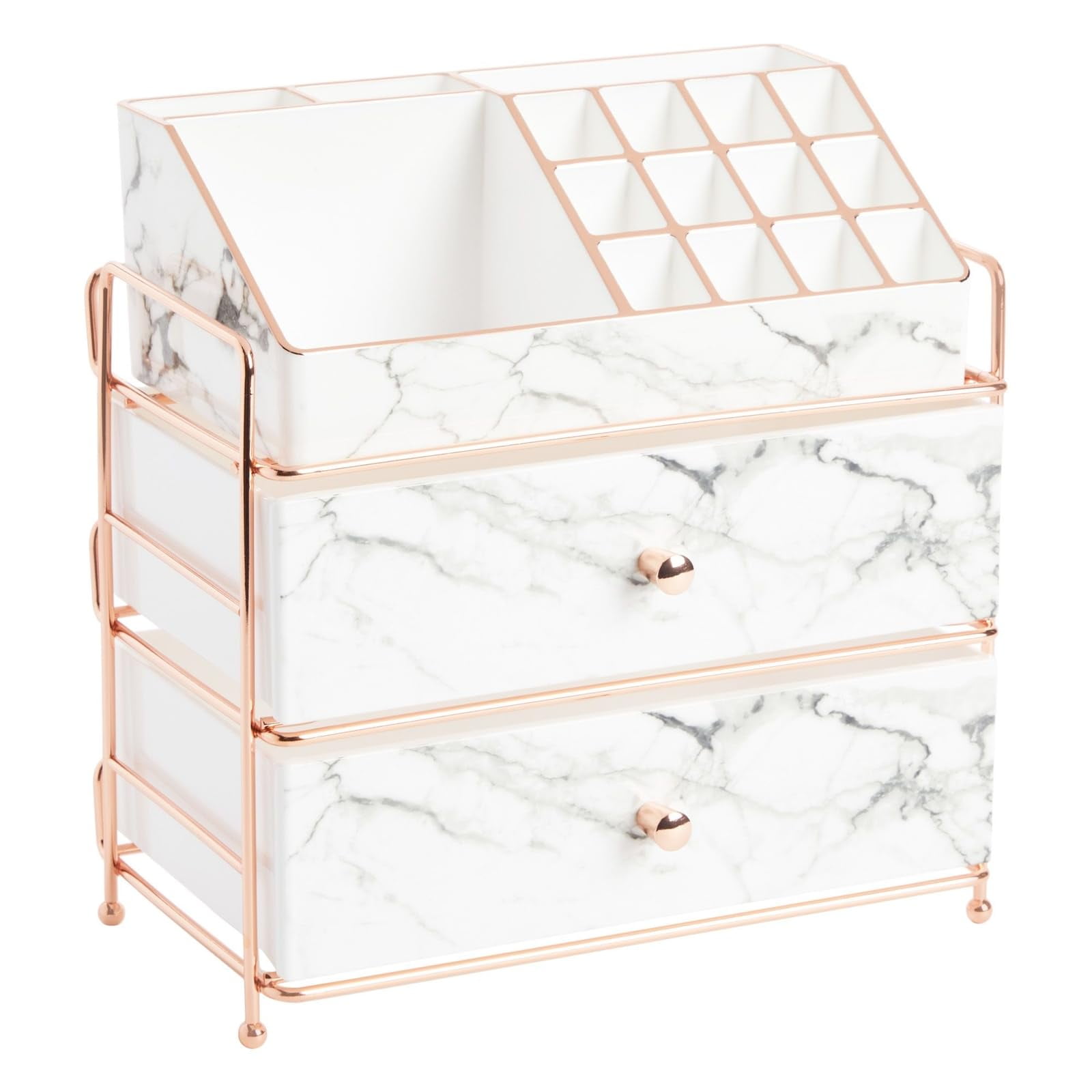Glamlily White Marble Makeup NG01 Organizer with Rose Gold Trim