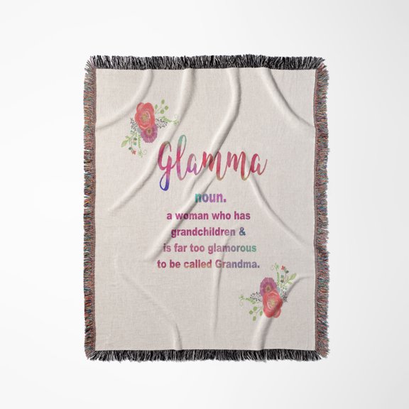 Glamma - Glam-Ma - Glamorous Grandma - Floral Pink Funny Definition, Woven Blanket