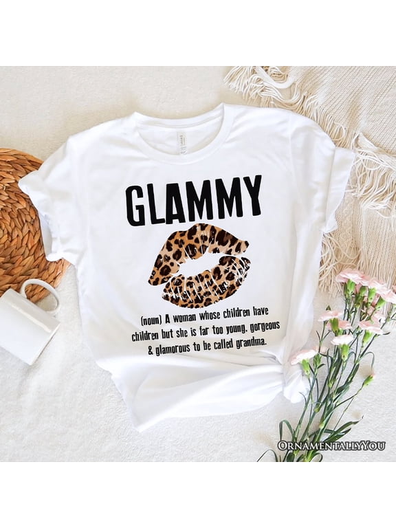 Glammy Leopard Lips T-Shirt, Coquette White Tee for Stylish and Glamorous Grandmas