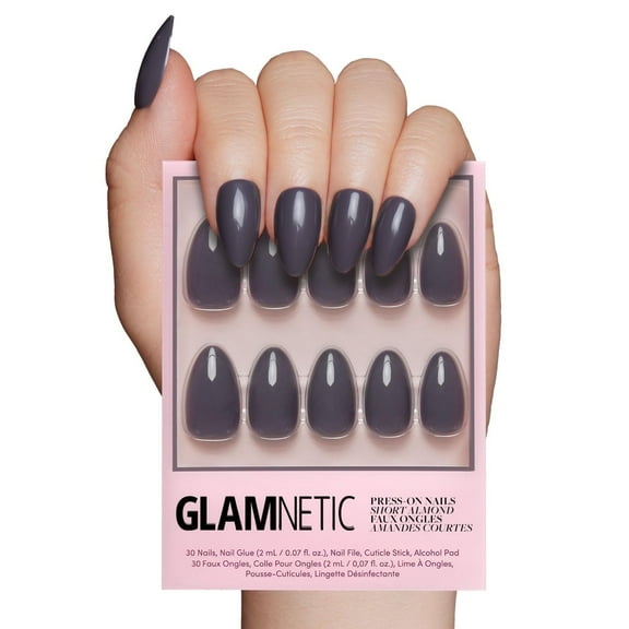 Glamnetic Press-On Nails – Ash Gray | Dark Gray Short Almond Nails, "Salon Quality", 30 Count
