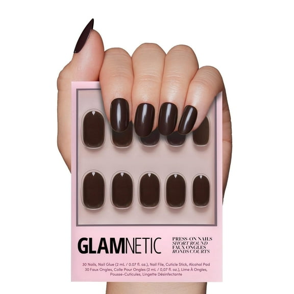 Glamnetic Press-On Nails – Bark Brown | Dark Brown Short Round Nails, "Salon Quality", 30 Count