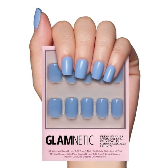 Glamnetic Press-On Nails – Cashmere Blue | Muted Blue Squoval Nails, "Salon Quality", 30 Count