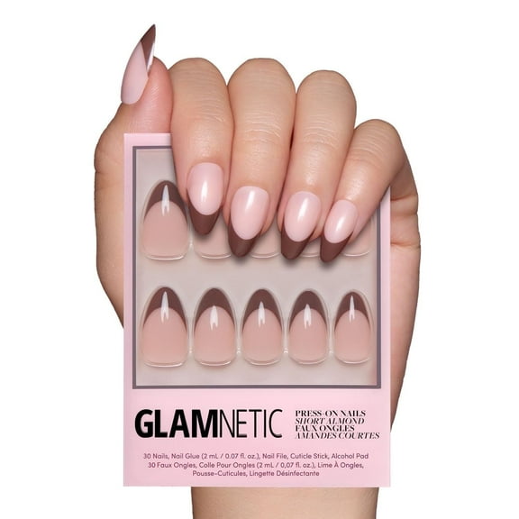 Glamnetic Press-On Nails – Chocolat | Brown French Tip Almond Nails, "Salon Quality", 30 Count
