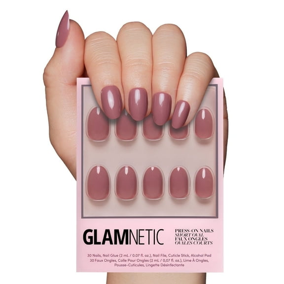 Glamnetic Press On Nails – Fall Mauve | Neutral Moody Pink Oval Nails, "Salon Quality", 30 Count