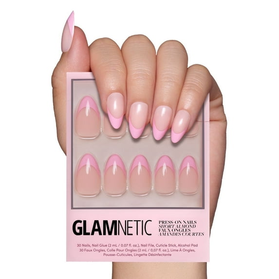 Glamnetic Press-On Nails – Pink Macaron | Pink French Tip Short Nails, " Salon Quality" , 30 Count
