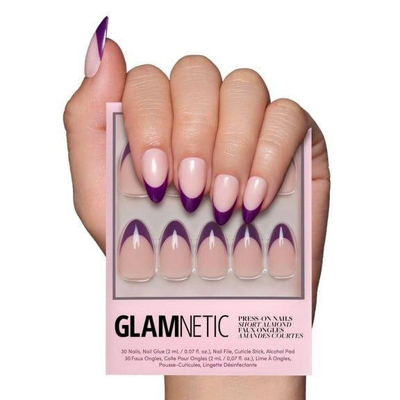 Glamnetic Press-On Nails – Plum | Purple French Tip Short Almond Nails, "Salon Quality", 30 Count