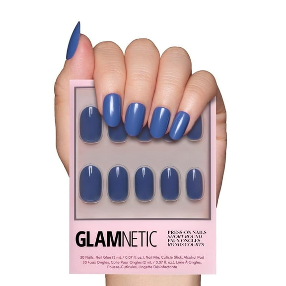 Glamnetic Press-On Nails – Regal Blue | Trendy Blue Short Round Nails, "Salon Quality", 30 Count