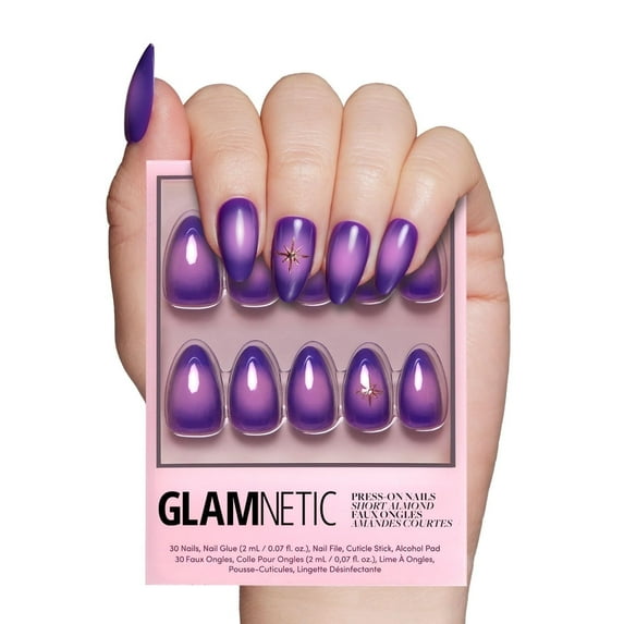 Glamnetic Press-On Nails – Tarot | Purple Aura 3D Almond Nails, "Salon Quality", 30 Count
