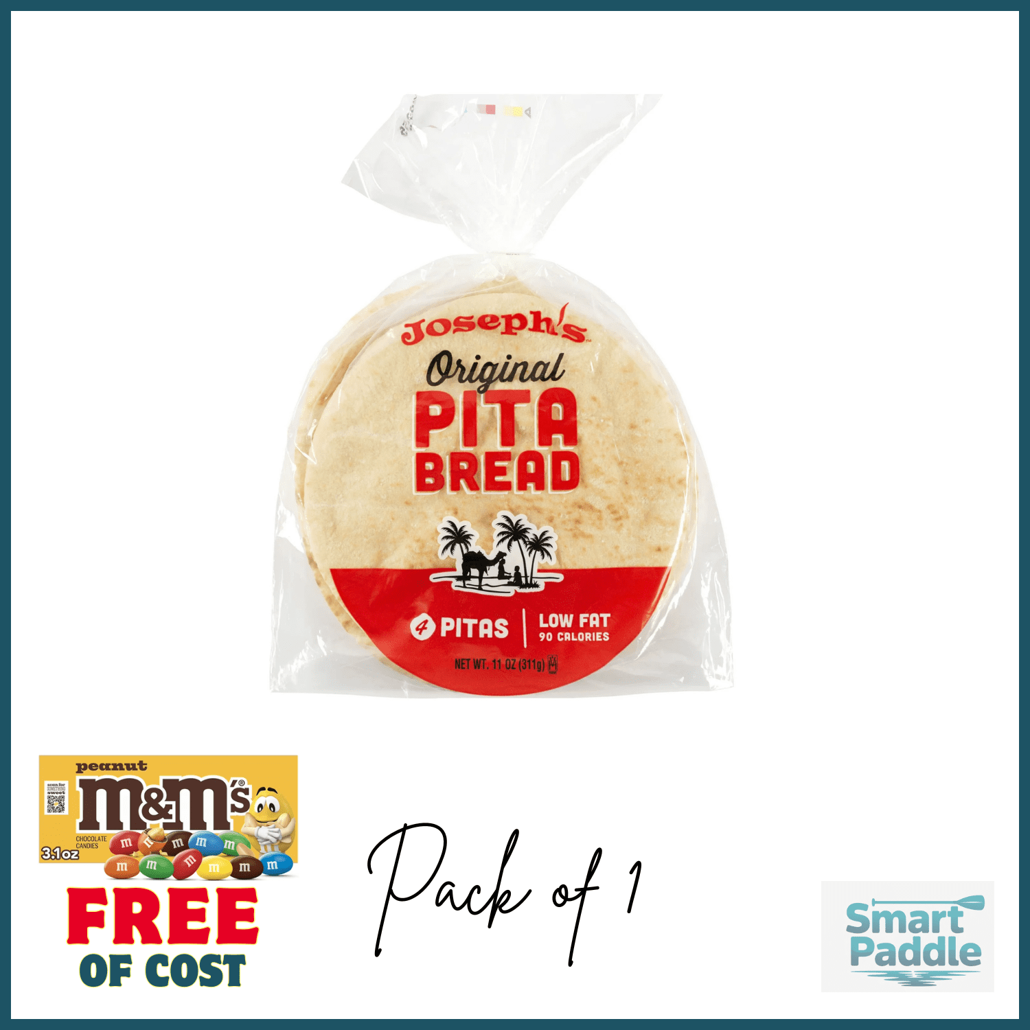 Josephs Original White Pita Bread 4 Count, 11oz and get Free 1 M&M's