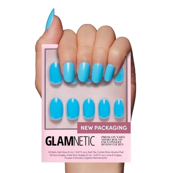 Glamnetic Press-On Nails – Azure Blue | Bright Blue Short Oval Nails, "Salon Quality", 30 Count