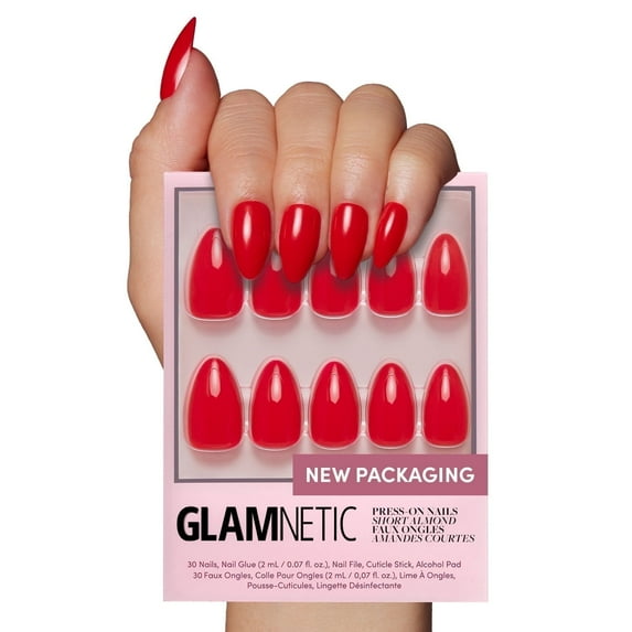 Glamnetic Press-On Nails – Fiery Red | Bright Red Almond Nails, "Salon Quality", 30 Count