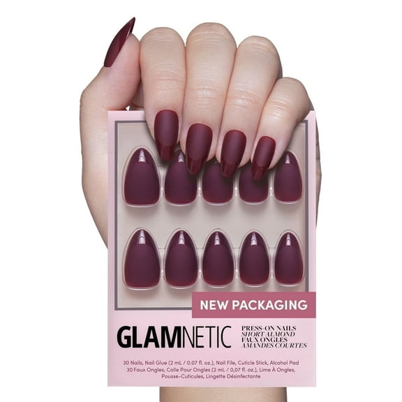 Glamnetic Press-On Nails – Merlot | Dark Red Matte Almond Nails, " Salon Quality" , 30 Count