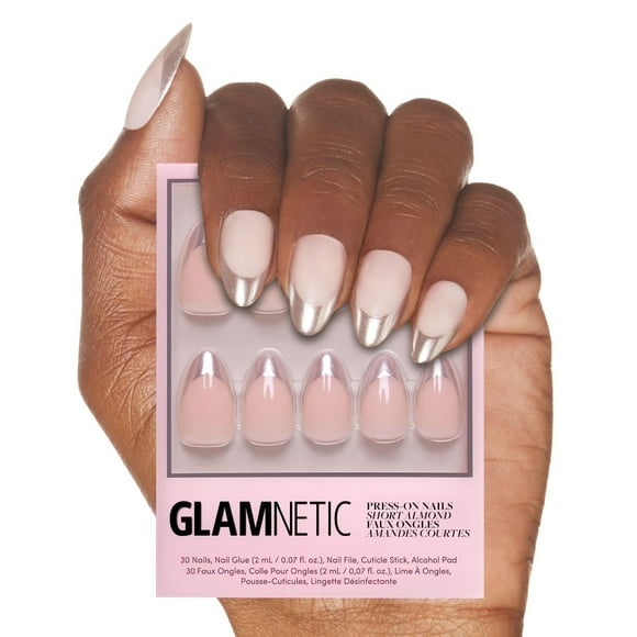 Glamnetic Press-On Nails – Mirror Mirror | Silver French Tip Nails, Reusable, 30 Count