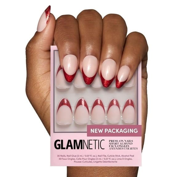 Glamnetic Press-On Nails – Red Affair | Sparkly Red French Tip Nails, " Salon Quality" , 30 Count